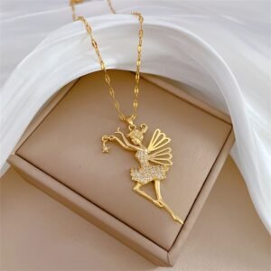 Dance of Elegance: Sparkling Golden Ballet Necklace