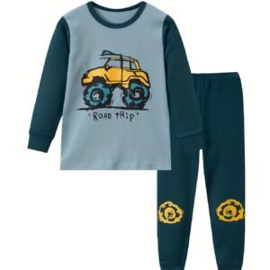 Year-Round Comfort & Warmth: Boys' Cotton Set with Cartoon Car Prints!