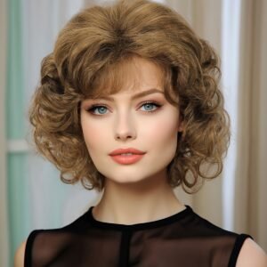 تألقي بإطلالة عصرية: شعر مستعار مموج ذهبي بني مع غرة جذابة