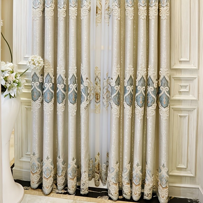 Elegance and Privacy: Double-Layer Embroidered Blackout Curtain - Image 6