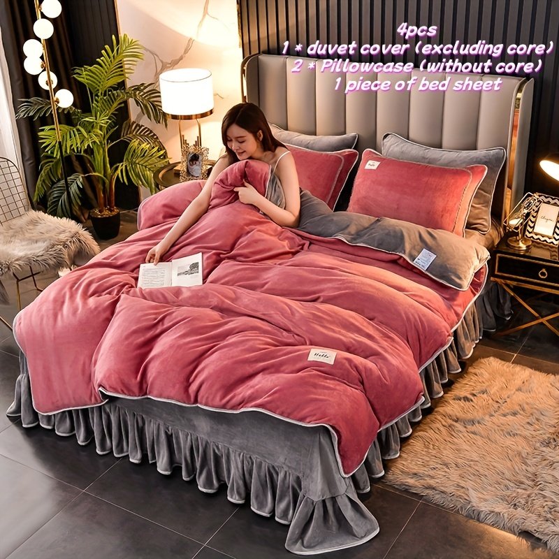 دفء مخملي فاخر: طقم مفروشات السرير المزدوج 4 قطع لتجربة نوم لا تُنسى - الصورة 10