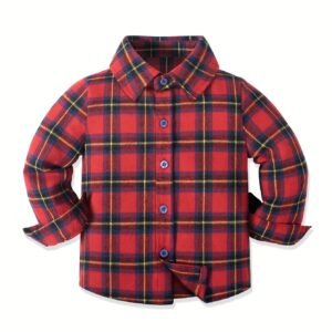 قميص الكاروهات الأحمر: دفء وأناقة لكل مغامرة لطفلك!