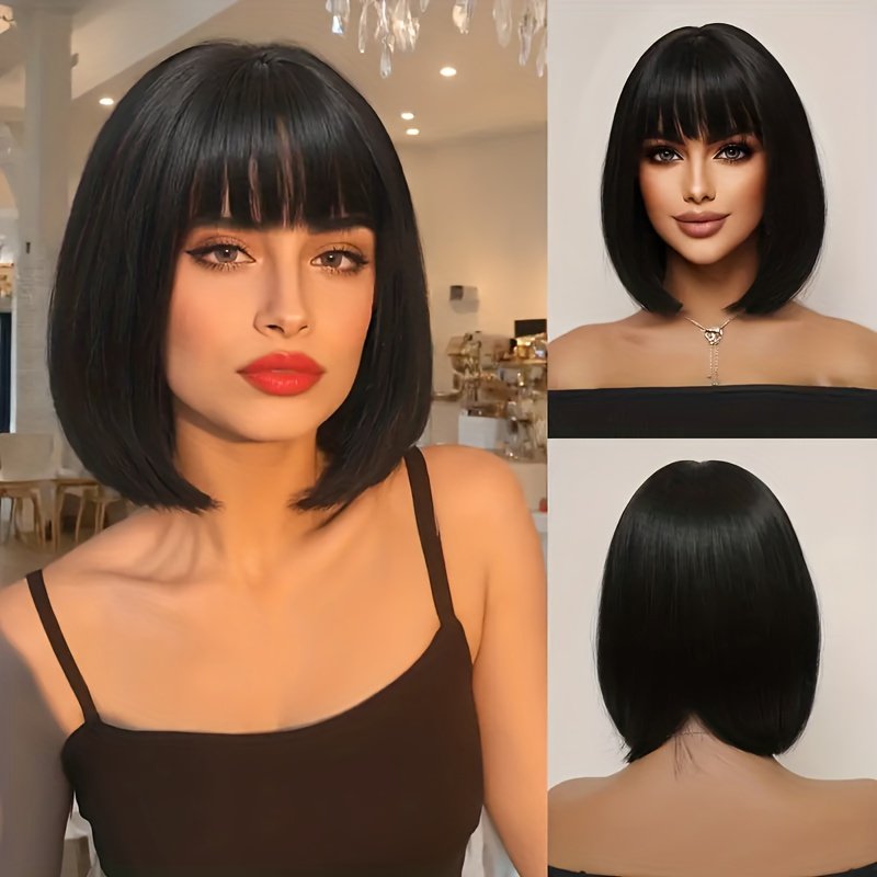 מראה עכשווי שובה לב: שיער בוב שחור ישר ומבריק!