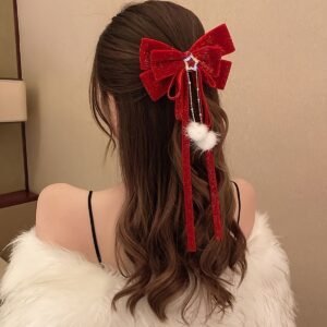 Sparkling Winter Star: Luxurious Velvet Bow Hair Clip