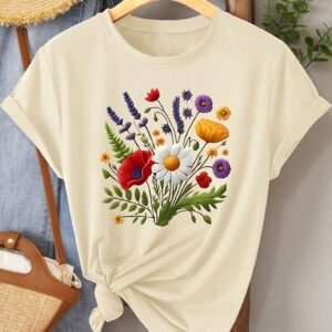 أناقة مزهرة لكل يوم: تيشيرت نسائي بتصميم عتيق وقصة عصرية!