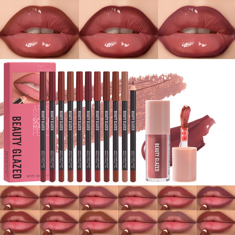 סט שפתיים מושלם: 12 עפרונות תוחם במרקם קטיפתי ומאט עם שמן לחות מבריק! – תמונה 3