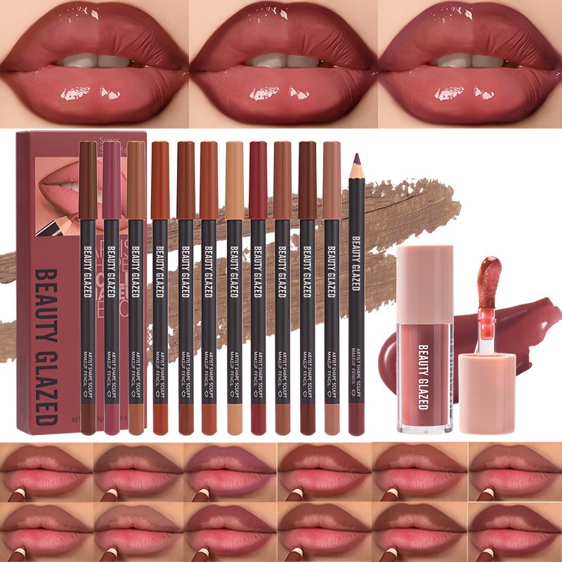 סט שפתיים מושלם: 12 עפרונות תוחם במרקם קטיפתי ומאט עם שמן לחות מבריק! – תמונה 4