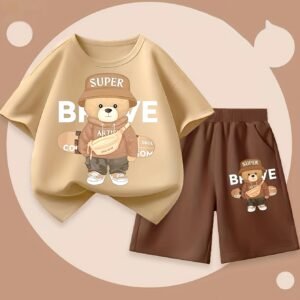 Cartoon Bear Summer Set for Boys: Comfort and Style for Every Adventure!