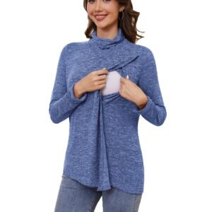 أناقة الأمومة: بلوزة الرضاعة بعنق الياقة المرتفعة للربيع والخريف