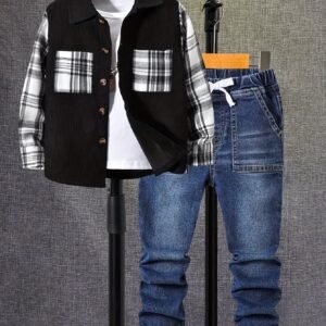 Your Child's Fall & Spring Style: Modern & Practical Plaid Shirt & Jeans Set!
