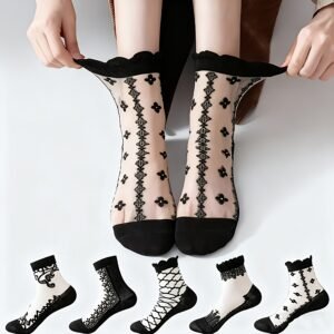 أناقة رقيقة وراحة لا تضاهى: مجموعة جوارب الدانتيل النسائية (5 أزواج)