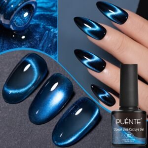 Enchanting Ocean Shimmer: Luminous Blue Cat Eye Nail Gel