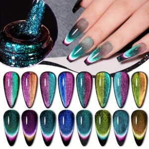 Unleash the Rainbow Sparkle: Magnetic Cat Eye Nail Gel!