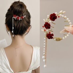 Royal Touch: Rose and Pearl Hairpin for Your Big Day's Radiance
