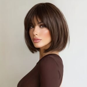 تحوّلي بلمسة أناقة: باروكة الغرة البنية الساحرة