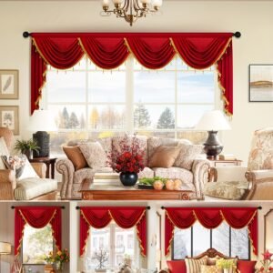 וילון מפל קטיפתי אדום יוקרתי: מגע אלגנטי חגיגי לביתך!