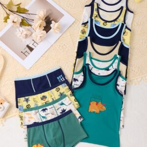 راحة لا تتوقف وأناقة طفولية: طقم الفانيلة والشورت الداخلي للأولاد