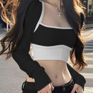 Contemporary Style: Elegant Crop Top with Unique Sleeves and Unrivaled Comfort!