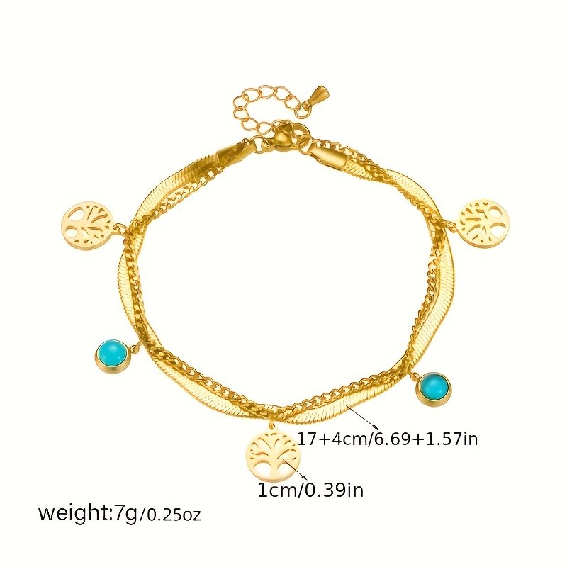Legendary Elegance: Double Turquoise Tree of Life Anklet - Image 4