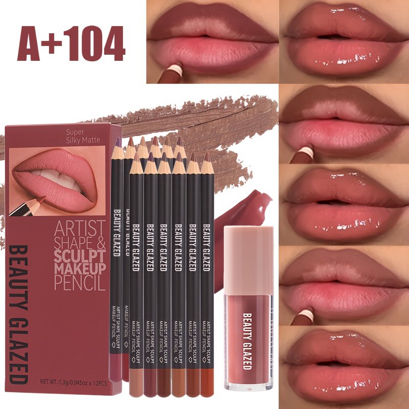 סט שפתיים מושלם: 12 עפרונות תוחם במרקם קטיפתי ומאט עם שמן לחות מבריק!