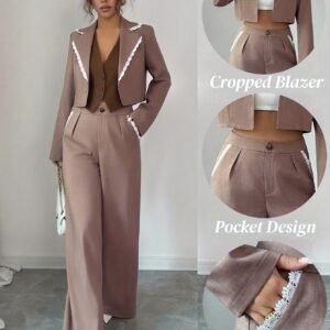 طقم الأناقة الراقية: بليزر الدانتيل القصير والبنطلون الرسمي