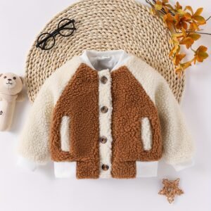 Boys' Cute Bear Jacket: Two-Tone Winter Warmth and Style