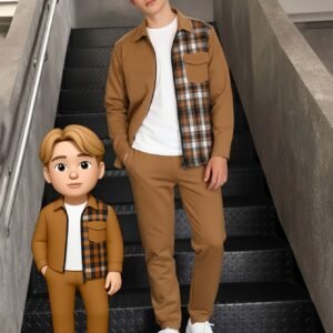 Chic Adventure: Modern Plaid Boys' Winter Outfit!