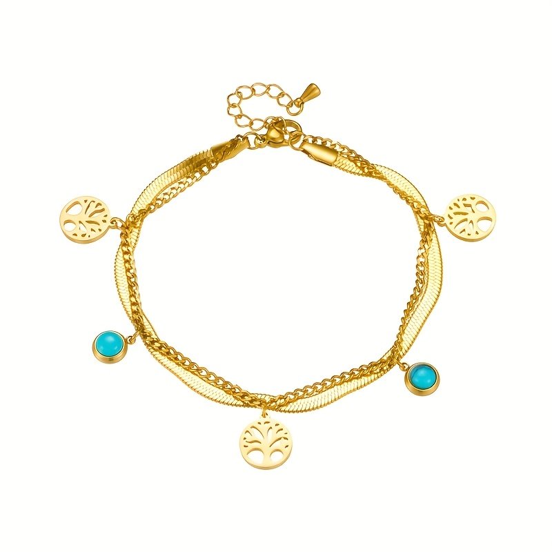 Legendary Elegance: Double Turquoise Tree of Life Anklet - Image 6