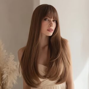 تألقي بجمال آسر: شعر ROZINO المستعار الطويل والمستقيم مع غرة أنيقة!