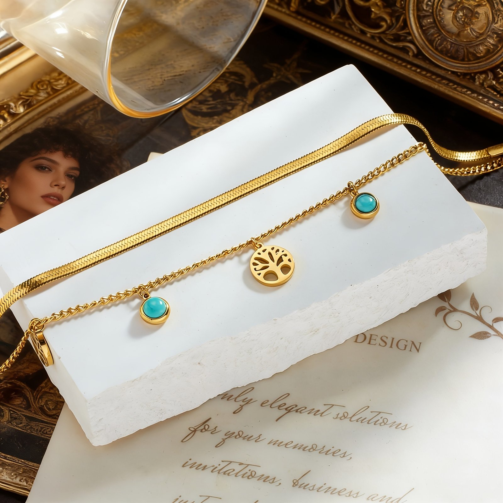 Legendary Elegance: Double Turquoise Tree of Life Anklet - Image 5