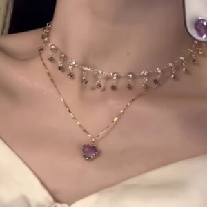 Dazzle with Irresistible Charm: Double Purple Heart Necklace
