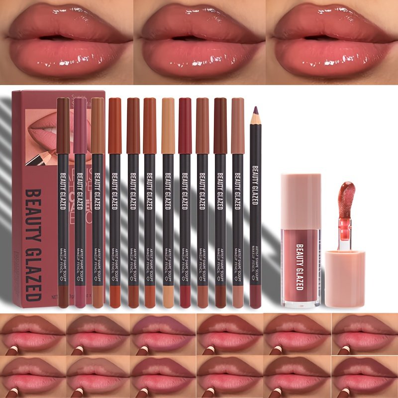 סט שפתיים מושלם: 12 עפרונות תוחם במרקם קטיפתי ומאט עם שמן לחות מבריק! – תמונה 7