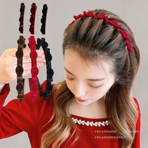 A Touch of Luxury: Braided Velvet Headband with Matching Elegant Clips