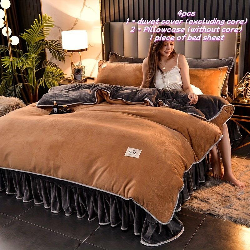 دفء مخملي فاخر: طقم مفروشات السرير المزدوج 4 قطع لتجربة نوم لا تُنسى - الصورة 7