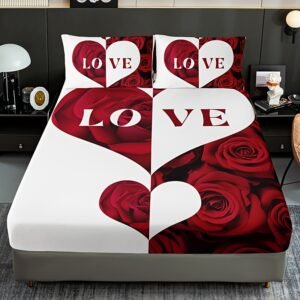 رومانسية الزهور: طقم ملاءات سرير قلب الورد الفاخر