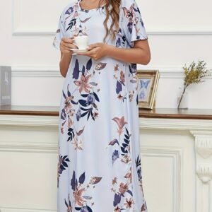 أناقة مريحة في منزلكِ: فستان الزهور الأزرق الفاتح الطويل!