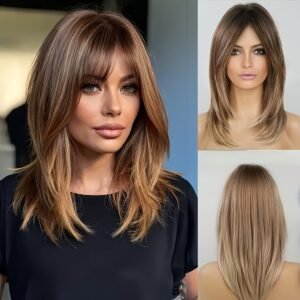 الجاذبية العصرية: باروكة الشعر الطويل البني المدرج