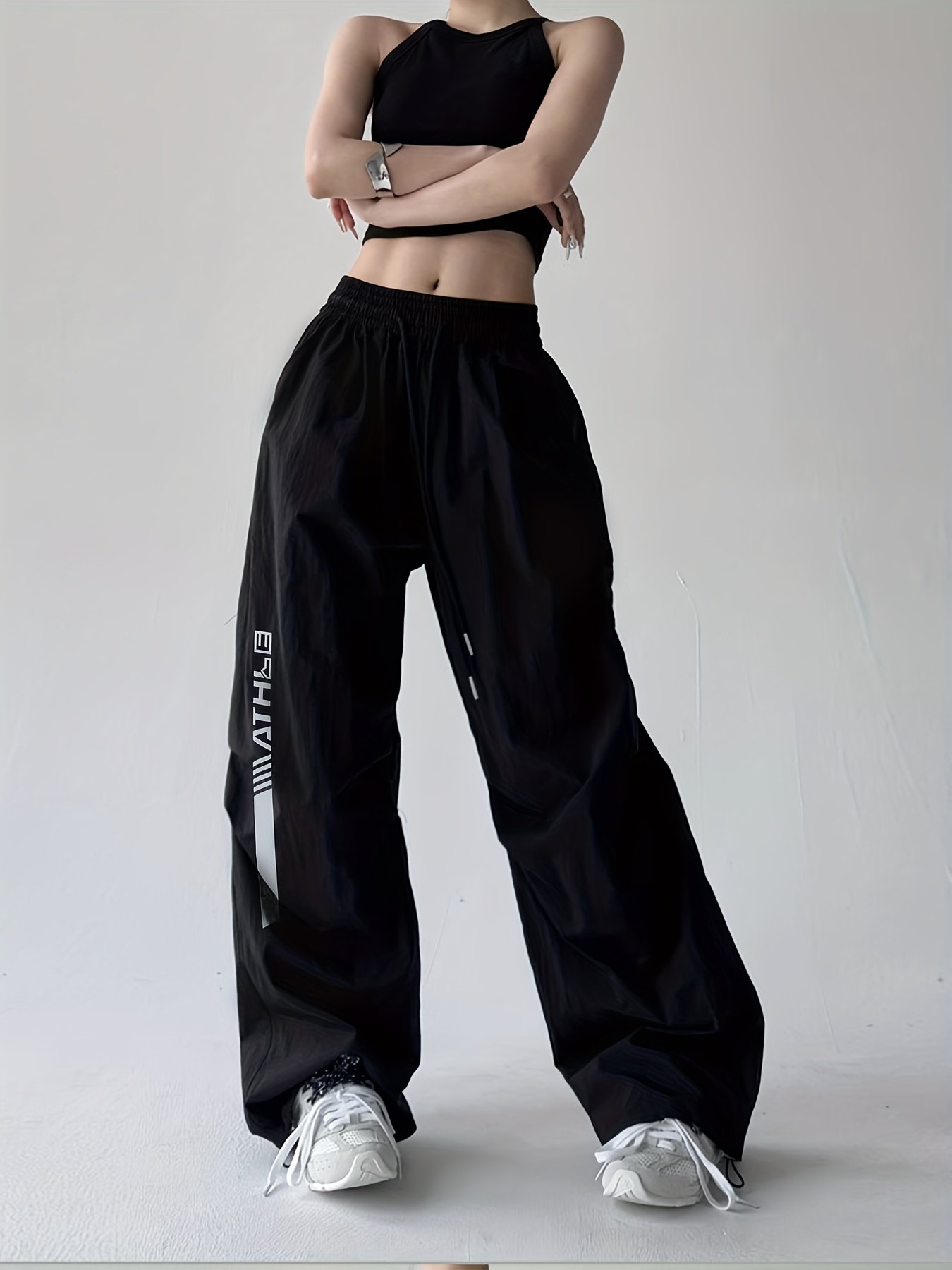 מכנסי ספורט עם הדפס אותיות: התחילי בסטייל, נוחות וביצועים יוצאי דופן! – תמונה 3