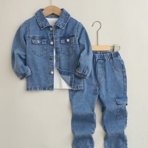 أناقة الصغار العصرية: طقم الدنيم الثلاثي للمغامرات اليومية!