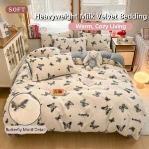 A Haven of Warmth and Luxury: Milk Velvet Butterfly Design Bedding Set!