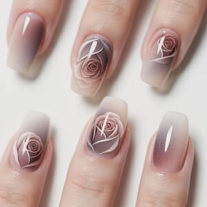 سحر الأظافر الفوري: 24 قطعة بتصميم وردي متدرج ولمعان فاخر!