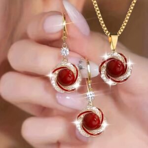 הבריקי בקסם הנשיות: סט תכשיטי פרחים אדומים יוקרתי