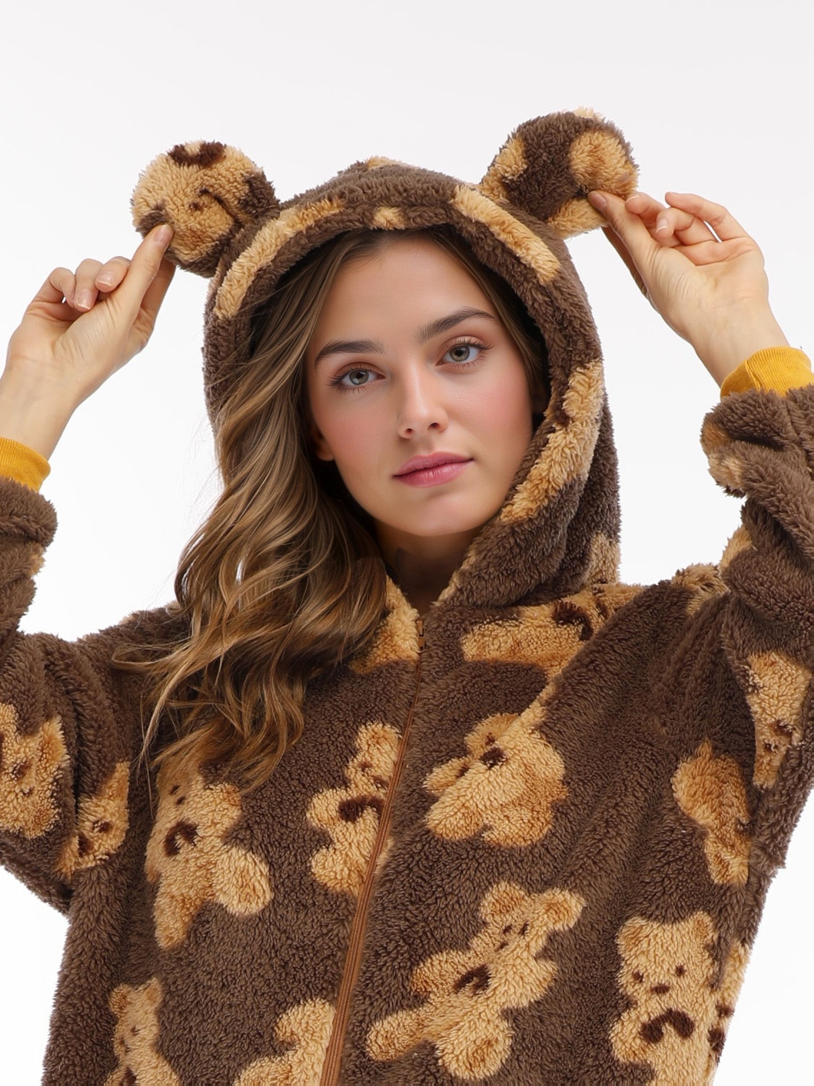 אמצי את החום והאלגנטיות: פיג'מת הדוב הקטיפתית עם קפוצ'ון! – תמונה 7