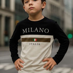 Boys' Long-Sleeved Shirt: Modern Black & White Style