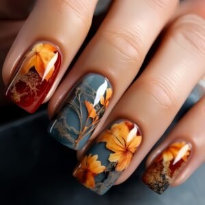 Autumn Radiance Nails: Maple Leaf Elegance at Your Fingertips