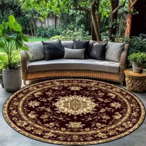 מגע של יוקרה מוזהבת: שטיח עגול עם דוגמת פרחים שובת לב!