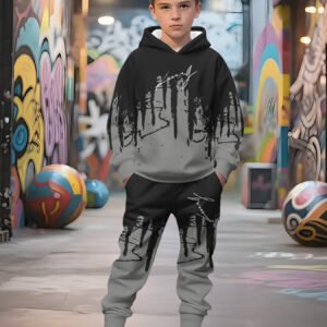 انطلق بمرح وأناقة: طقم سويتشيرت أولادي بطبعة كرتونية وقبعة!