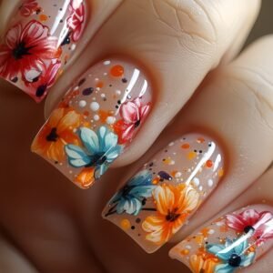 French Floral Elegance at Your Fingertips: Warm Season Press-On Nail Set!