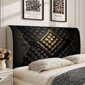 تألق ملكي: غطاء رأس السرير الفاخر بنقوش ذهبية