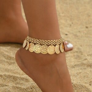 צמיד קרסול מטבעות אלגנטי: נגיעה וינטג' לכל מראה קיץ!